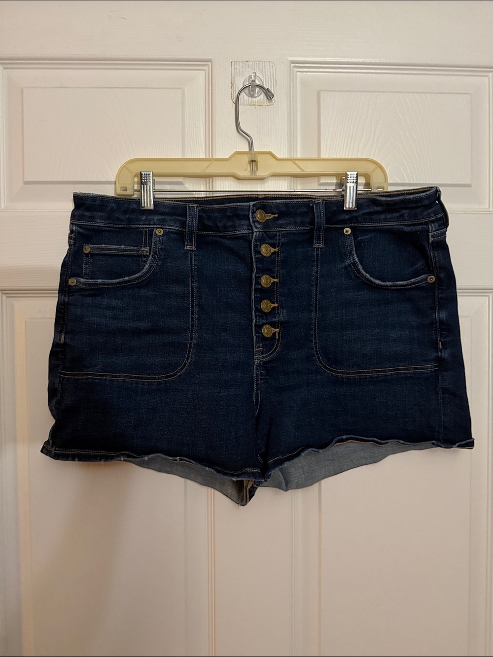 American Eagle Outfitters Dark Blue High-Rise Button-Front Jean Shorts